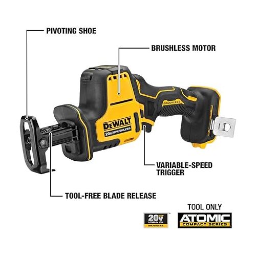  DEWALT ATOMIC 20V MAX* Reciprocating Saw, One-Handed, Cordless, Tool Only (DCS369B)