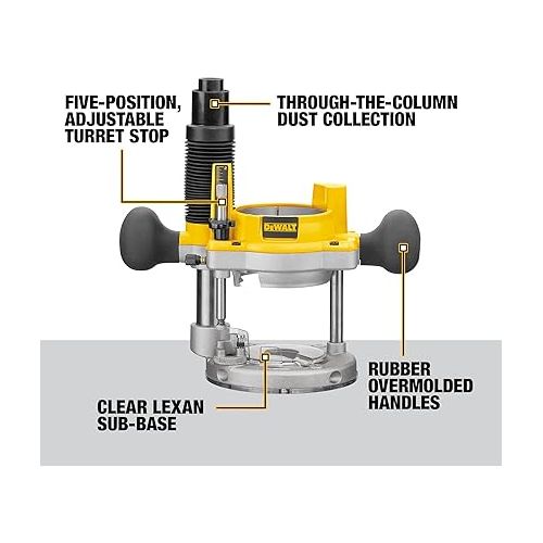  DEWALT Router, Fixed and Plunge Base Kit, Soft Start, 12-Amp, 24,000 RPM, Variable Speed Trigger, Corded (DW618PKB)