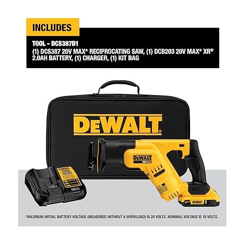  DEWALT 20V MAX* Cordless Reciprocating Saw Kit, Compact, 2-Amp Hour (DCS387D1)