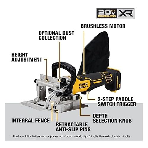  DEWALT 20V MAX XR Biscuit Joiner, Brushless, Tool Only (DCW682B)