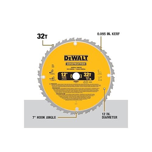  DEWALT 12-Inch Miter Saw Blade, Crosscutting, Tungsten Carbide, 80-Tooth, 2-Pack (DW3128P5)