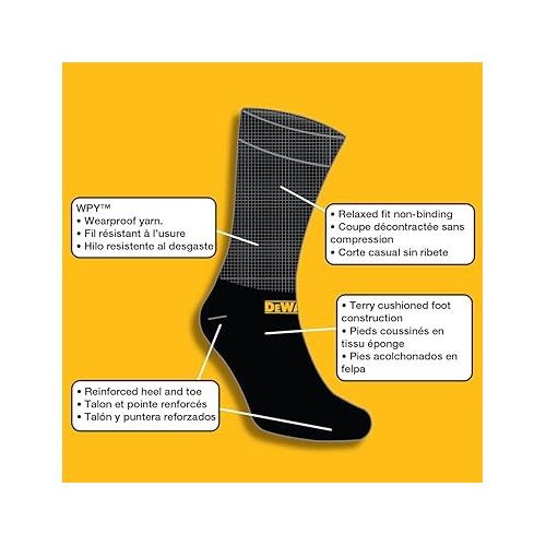  DEWALT Men's 2 Pack Cushion Comfort Non Binding Basic Cotton Crew Socks