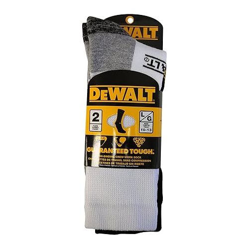  DEWALT Men's 2 Pack Cushion Comfort Non Binding Basic Cotton Crew Socks