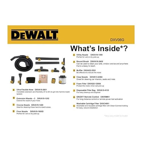  DEWALT Portable 6 Gallon 5 Horsepower Wall-Mounted Garage Wet Dry Vacuum Cleaner DXV06G