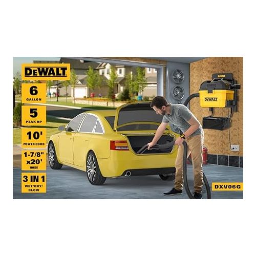  DEWALT Portable 6 Gallon 5 Horsepower Wall-Mounted Garage Wet Dry Vacuum Cleaner DXV06G
