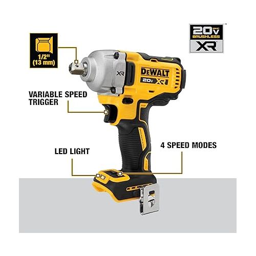  DEWALT 20V MAX XR Cordless Impact Wrench, 1/2