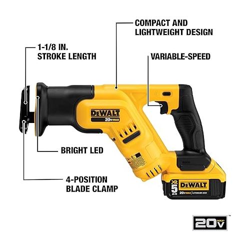  DEWALT 20V MAX* Cordless Reciprocating Saw Kit, 5 Amp-Hour Battery (DCS387P1)