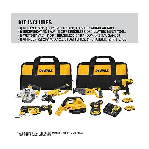  DEWALT 20V MAX* Cordless Drill Combo Kit, 8-Tool (DCK883D2)