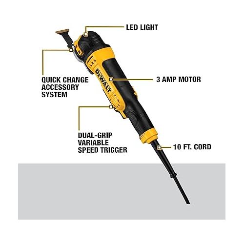  DEWALT Oscillating Tool, 3-Amp, Includes Wood Blades, Sandpaper and Tool Bag, Corded (DWE315K)