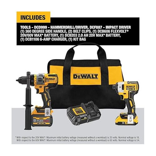  DEWALT DCK2100D1T1 20V MAX* Brushless Cordless 2-Tool Kit Including Hammer Drill/Driver with FLEXVOLT ADVANTAGE™