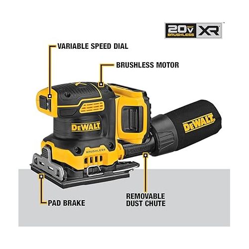  DEWALT DCW200D1 20V MAX XR Cordless 1/4 Sheet Variable Speed Sander Kit (2.0 Ah Battery)