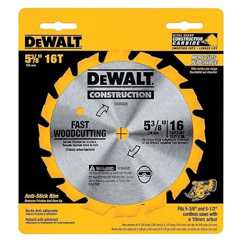  DEWALT Circular Saw Blade, 5 3/8 Inch, 16 Tooth, Wood Cutting (DW9055)