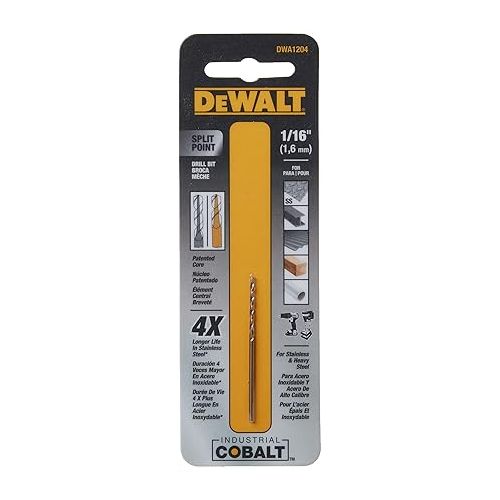  DEWALT Drill Bit, Pilot Point, Industrial Cobalt Alloy Steel, 1/16-Inch (DWA1204)