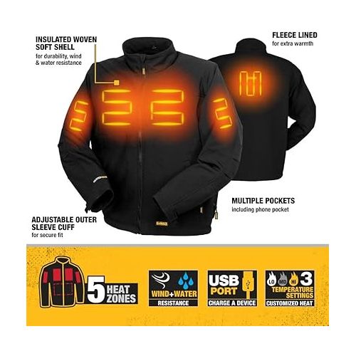  DEWALT Men's Heated Soft Shell Jacket Kit Black X-Large