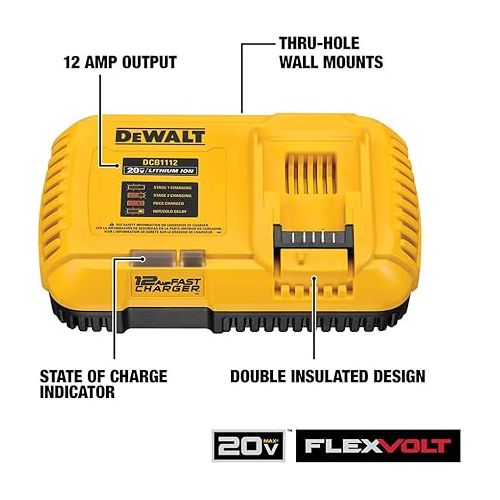  DEWALT Battery Charger, 20V + Flexvolt Fast Charger (DCB1112)