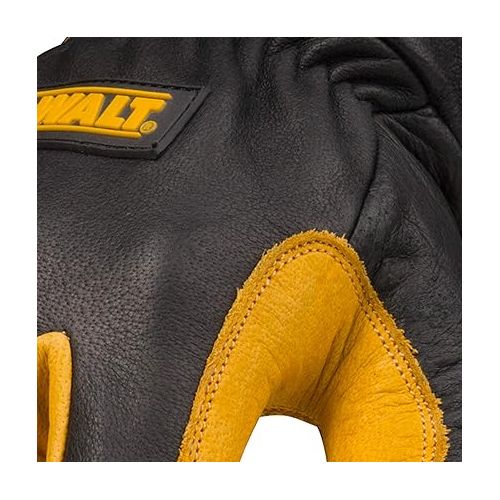  DEWALT Premium Leather Welding Gloves, Fire/Heat Resistant, Gauntlet-Style Cuff, Elastic Wrist, Large