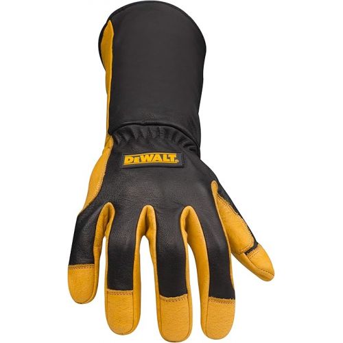  DEWALT Premium Leather Welding Gloves, Fire/Heat Resistant, Gauntlet-Style Cuff, Elastic Wrist, Large