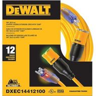 DEWALT 100 Foot Extension Cord Lighted Click-to-Lock 12/3 SJTW - Heavy Duty Outdoor, Weatherproof, Heat & Corrosion Resistant Industrial Strength Light Up Three Prong Outlet Plug Power Cord