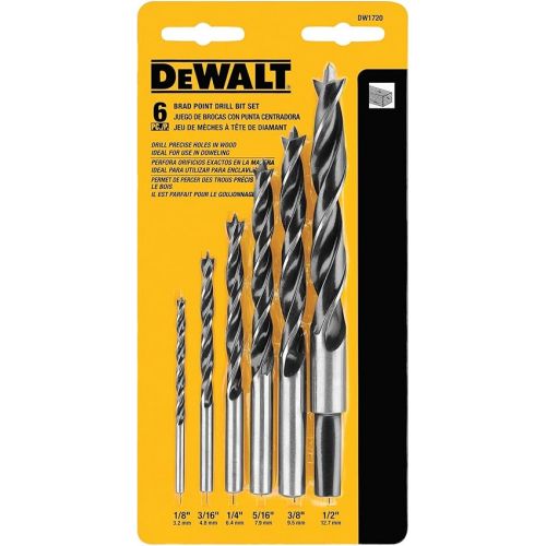  DEWALT Drill Bit Set, Brad Point, 6-Piece (DW1720) , Black