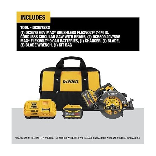  DEWALT FLEXVOLT 60V MAX* Circular Saw with Brake Kit, 7-1/4-Inch (DCS578X2)