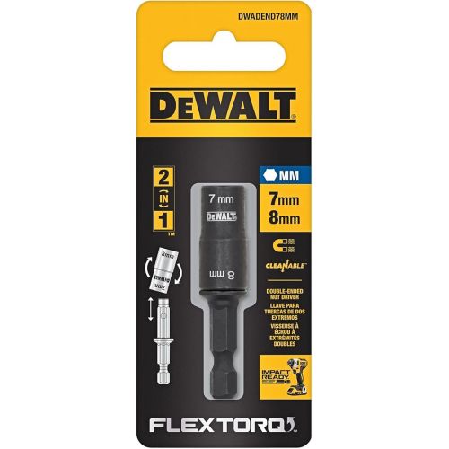  DEWALT FLEXTORQ Socket and Short Extension, 2 in 1, 7mm & 8mm, Double Ended Nut Driver (DWADEND78MM)