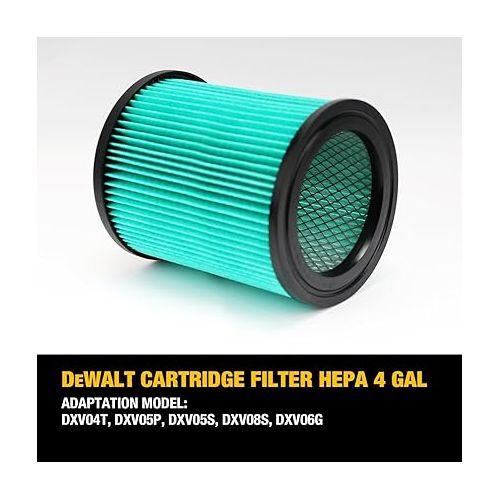  DeWalt DXVC6914 HEPA Cartridge Filter,Fit for 6-16 Gallon Wet/Dry Vacs,Compatible with DXV06P DXV09P DXV10P DXV10S DXV12P DXV14P DXV16P DXV16PA DXV16S,Other Recommend DXV09PA DXV10PL DXV10SA DXV10SB