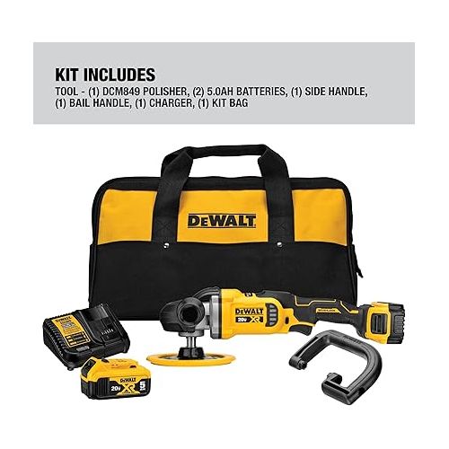  DEWALT 20V MAX* XR Cordless Polisher Kit, Rotary, Variable Speed, 7-Inch, 180 mm (DCM849P2)