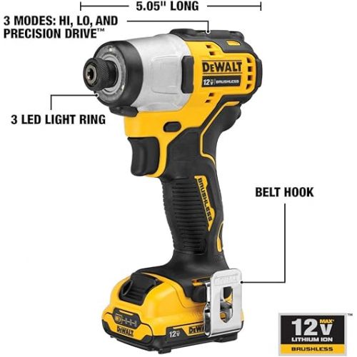  DEWALT XTREME 12V MAX* Impact Driver Kit, 1/4-Inch (DCF801F2)