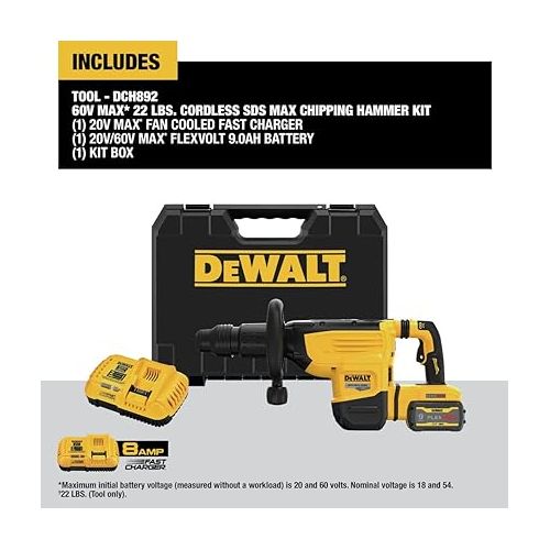  DEWALT 60V MAX* 22 lb. Cordless SDS MAX Chipping Hammer Kit (DCH892X1)