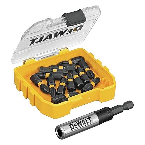  DEWALT FlexTorq Impact Driver Bit Set, Phillips, 1/4-Inch x 1-Inch, 15-Piece (DWA3HLD1PH2-15)