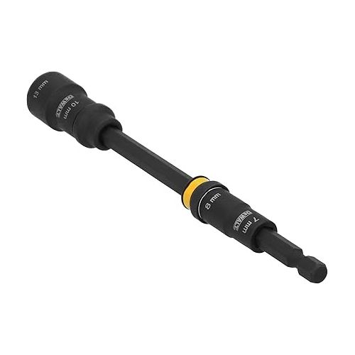  DEWALT FLEXTORQ Socket and Socket Extension, 4 in 1, 7mm & 8mm Socket, 10mm & 13mm Socket, with 6 inch Extension, Double Ended Nut Driver (DWADENDEXT-2MM)