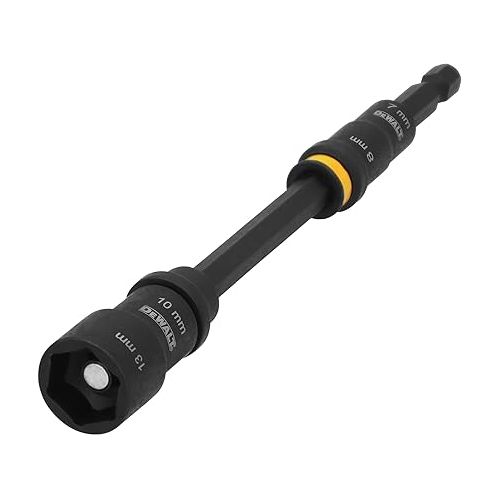  DEWALT FLEXTORQ Socket and Socket Extension, 4 in 1, 7mm & 8mm Socket, 10mm & 13mm Socket, with 6 inch Extension, Double Ended Nut Driver (DWADENDEXT-2MM)