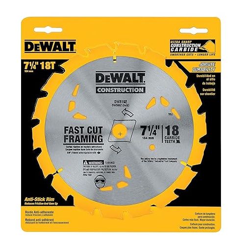  DEWALT Circular Saw Blade, 7 1/4 Inch, 18 Tooth, Wood Cutting (DW3192)