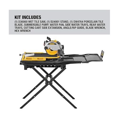  DEWALT Wet Tile Saw with Stand, 10 Inch, 15-Amp, 1,220 MWO, Corded (D36000S)