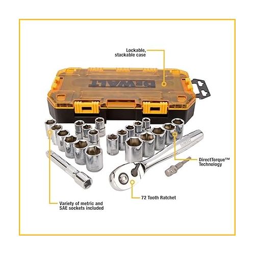  DEWALT DWMT73813 Drive Socket Set (23 Piece), 1/2