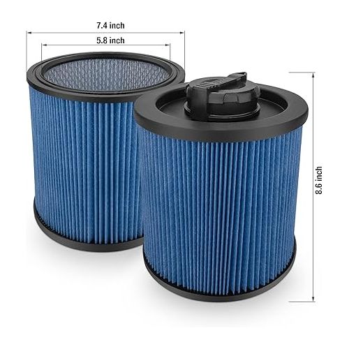  DeWalt DXVC6912 High Efficiency HEPA Cartridge Filter, Fit For DeWalt 6-16 Gallon Shop Vacuum, Compatible With DXV06P DXV09P DXV09PA DXV10P DXV10PL DXV10S DXV10SA DXV10SB DXV12P DXV14P DXV16P