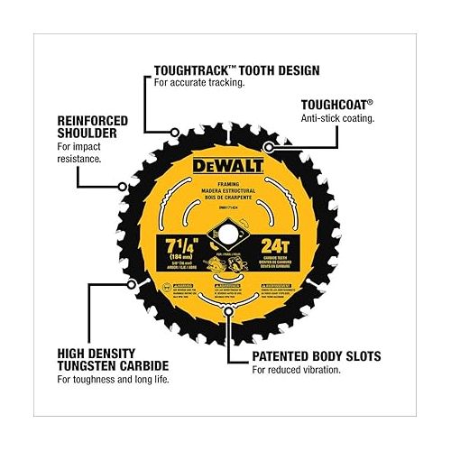  DEWALT Circular Saw Blade, 8 1/4 Inch, 24 Tooth, Framing & Ripping (DWA181424)