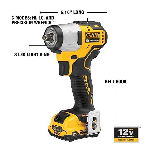  DEWALT XTREME 12V MAX* Impact Wrench, Cordless Kit, 3/8-Inch (DCF902F2)