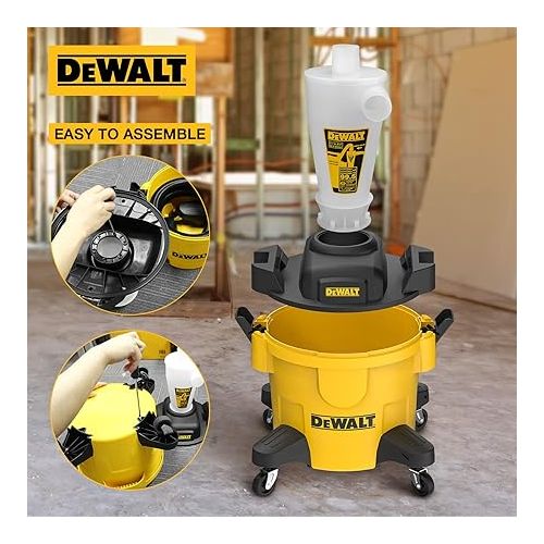  DEWALT Dust Separator with 6 Gallon Poly Tank, 99.5% Efficiency Cyclone Dust Collector, High-Performance Cycle Powder Collector Filter, DXVCS002, Yellow