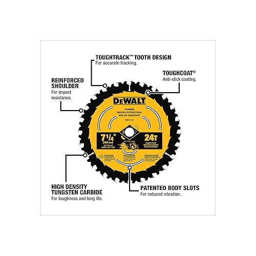  DEWALT Circular Saw Blade, 6 1/2 Inch, 24 Tooth, Framing (DWA161224)