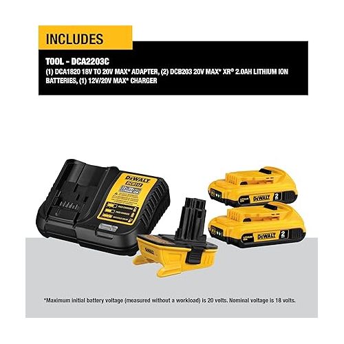  DEWALT 20V MAX Battery Adapter Kit, 18V to 20V, 2 Batteries and Charger Included (DCA2203C)