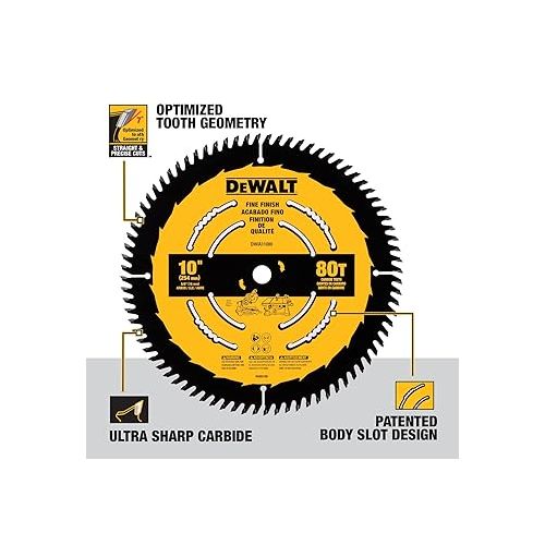  DEWALT Table Saw Blade, 10 inch, 80 Tooth, Fine Finish, Ultra Sharp Carbide (DWA11080)