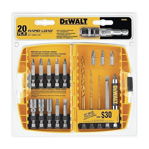  DEWALT Screwdriver Bit Set, Rapid Load, Tin, 20-Piece (DW2503)