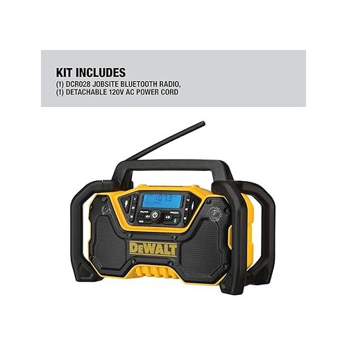  DEWALT 12V/20V MAX Portable Bluetooth Radio, Cordless, 100 ft Range, 3.5” Subwoofers, Jobsite (DCR028B)