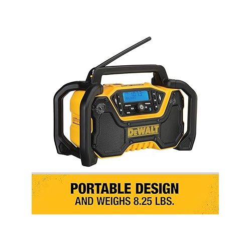  DEWALT 12V/20V MAX Portable Bluetooth Radio, Cordless, 100 ft Range, 3.5” Subwoofers, Jobsite (DCR028B)