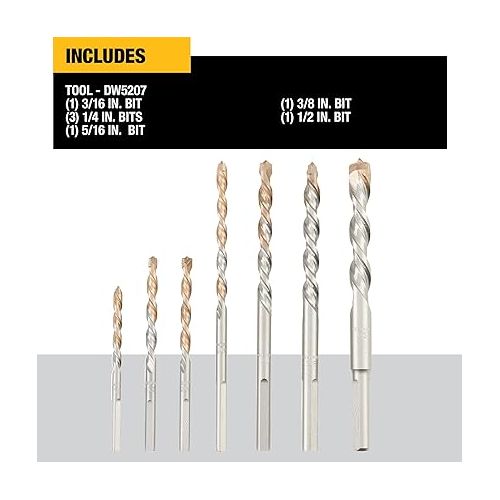  DEWALT Masonry Drill Bit Set, Percussion, Concrete & Block, 7-Piece (DW5207)