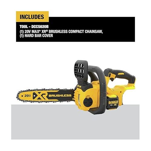  DEWALT DCCS620B 20V Max Compact Cordless Chainsaw with Brushless Motor, Tool Only