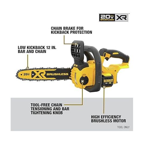  DEWALT DCCS620B 20V Max Compact Cordless Chainsaw with Brushless Motor, Tool Only