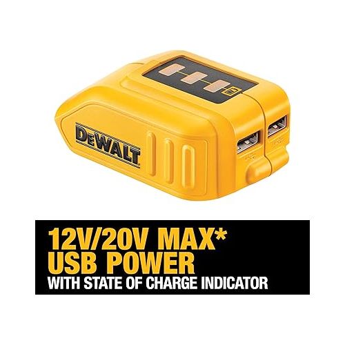  DEWALT 12V/20V MAX USB Charger with 2 Ports and State of Charge Indicator(DCB090)