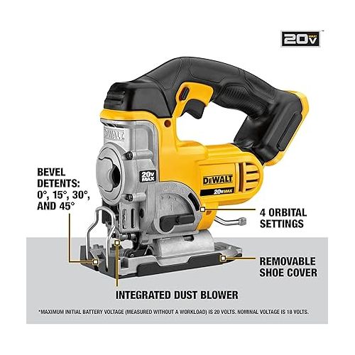  DEWALT 20V MAX Jig Saw, Tool Only (DCS331B) , Black